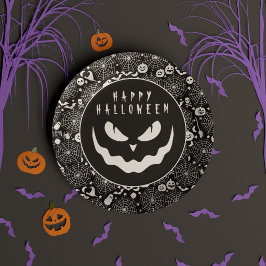 Prettig Halloween Zwarte & Witte Jack o Lantern Ge Papieren Bordje