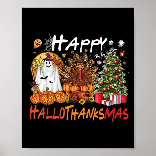 Prettig Hallowthanksmas Herfst Kerstmis Halloween Poster (Voorkant)