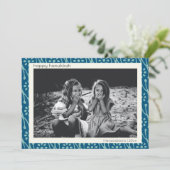 Prettig Hanukka Aangepaste Foto Blauwe Bloem Boho Feestdagenkaart (Staand voorkant)