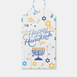 Prettig Hanukka Blauw En Goud Cadeaulabel