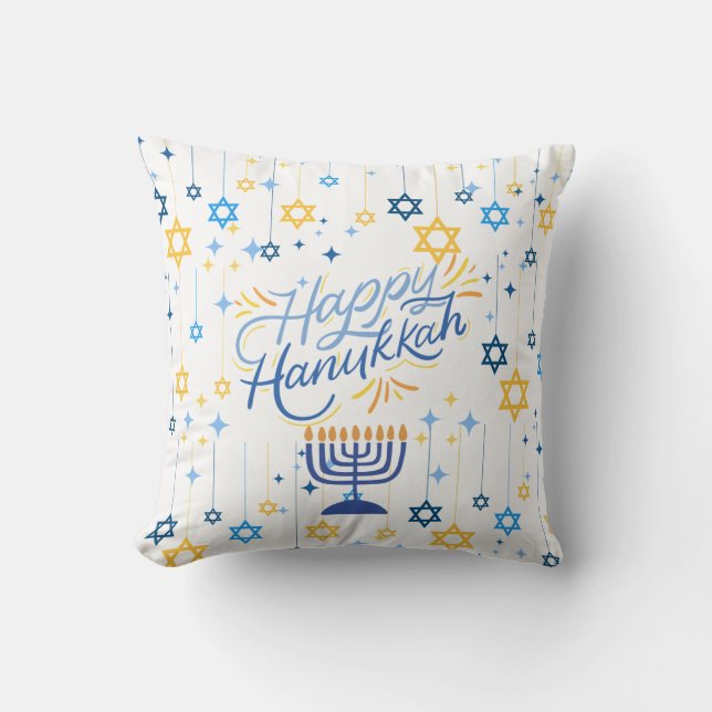 Prettig Hanukka Blauw En Goud Kussen (Voorkant)