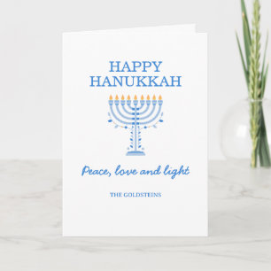 Prettig Hanukka Blauw en Wit Menora Kaart