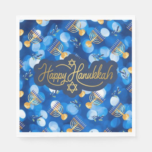 Prettig Hanukka Blauw En Wit Servet (Voorkant)