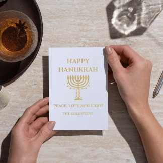 Prettig Hanukka Blauw en Witte Menora Folie Kaarten