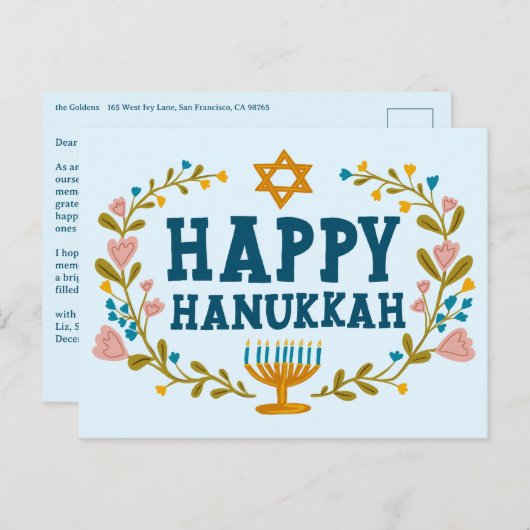 PRETTIG HANUKKA Bloemensling Menora Aangepaste tek Briefkaart (Voorkant / Achterkant)