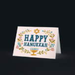 PRETTIG HANUKKA bloemenslingers Joods Aanpasbaar  Kaart<br><div class="desc">Handgetekende tekst en bloemen van mij voor jou. Voeg je eigen tekst toe aan de binnenkant van de kaart of verander de achtergrondkleuren. Voor meer ontwerpen en kleuren, kijk in mijn winkel! Of laat me weten of je iets op maat wilt. Vraag het als je niet vindt wat je nodig...</div>