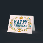 PRETTIG HANUKKA bloemenslingers Joods Aanpasbaar  Kaart<br><div class="desc">Handgetekende tekst en bloemen van mij voor jou. Voeg je eigen tekst toe aan de binnenkant van de kaart of verander de achtergrondkleuren. Voor meer ontwerpen en kleuren, kijk in mijn winkel! Of laat me weten of je iets op maat wilt. Vraag het als je niet vindt wat je nodig...</div>