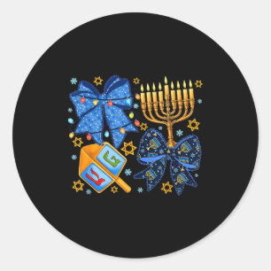 Prettig Hanukka Boog Menorah Dreidel Joodse Vrouwe Ronde Sticker
