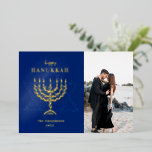 Prettig Hanukka Davidster Menorah Folie Feestdagenkaart<br><div class="desc">Prettig Hanukka Davidster Menorahontwerp foto vakantiekaart met echte folie</div>