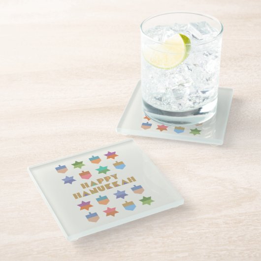 Prettig Hanukka Draaitoppen en Sterren Glazen Onderzetter (Schuin)