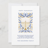 Prettig Hanukka Feestelijke Aquarel Menora Bloemen Feestdagenkaart (Voorkant)