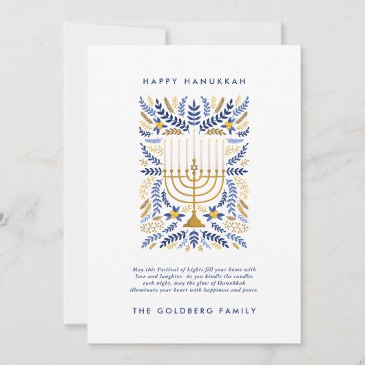 Prettig Hanukka Feestelijke Aquarel Menora Bloemen Feestdagenkaart (Voorkant)