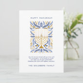 Prettig Hanukka Feestelijke Aquarel Menora Bloemen Feestdagenkaart (Staand voorkant)