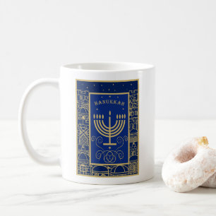 Prettig Hanukka Gouden Menora Joodse Feestdag Koffiemok