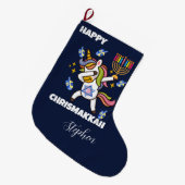 Prettig Hanukka, grappige dabbing eenhoorn Grote Kerstsok (Voorkant (Hangend))