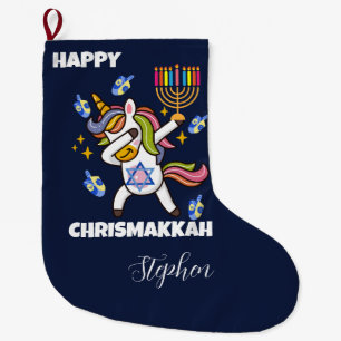 Prettig Hanukka, grappige dabbing eenhoorn Grote Kerstsok