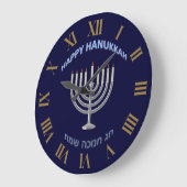 Prettig Hanukka in het Engels en Hebreeuws Grote Klok (Hoek)