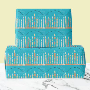 Prettig Hanukka Menora Turquoise Moderne feestelij Cadeaupapier