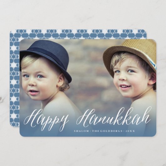 Prettig Hanukka Moderne trendy witte script foto Feestdagenkaart (Voorkant / Achterkant)