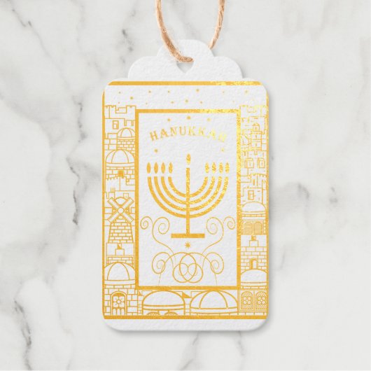 Prettig Hanukka Mooi Joods Feest Menora Cadeaulabels (Voorkant)