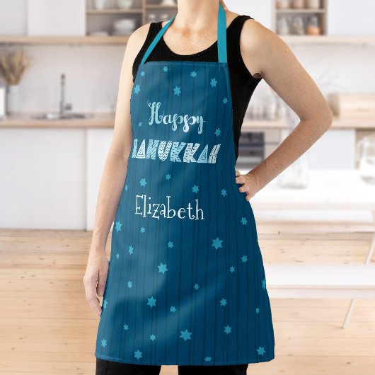 Prettig Hanukka Teal Moderne Whimsical Typografie Schort