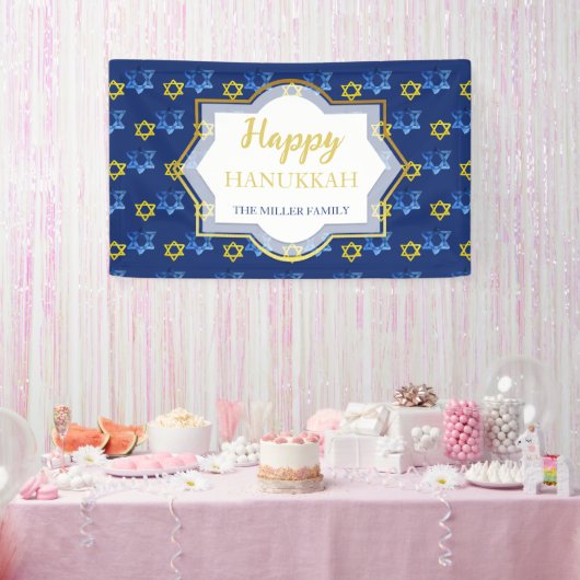 Prettig Hanukka Watercolor Davidsterren Spandoek (Feest)