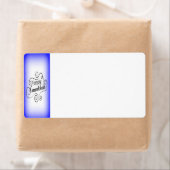 Prettig Hanukkah 2-tone Blauw Witte Achtergrond Etiket (Insitu)