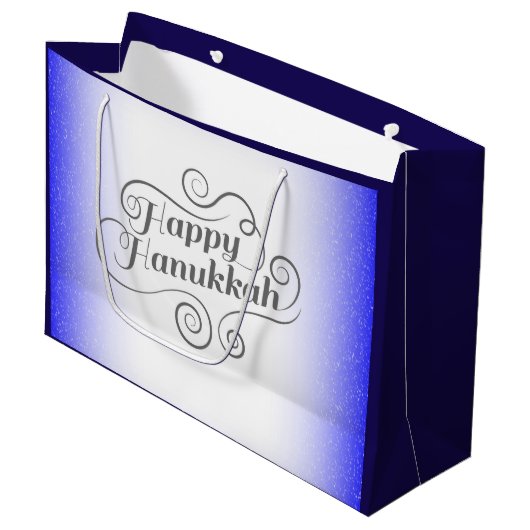 Prettig Hanukkah 2-tone Blauw Witte Achtergrond Groot Cadeauzakje (Voorkant Gekanteld)