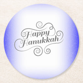 Prettig Hanukkah 2-tone Blauw Witte Achtergrond Ronde Kartonnen Onderzetter