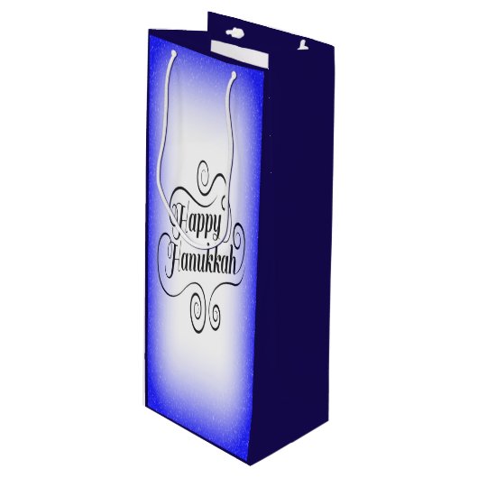 Prettig Hanukkah 2-tone Blauwe Witte Achtergrond Wijn Cadeautas (Voorkant Gekanteld)