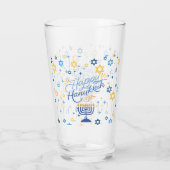 Prettig Hanukkah Blauw En Goud Glas (Achterkant)