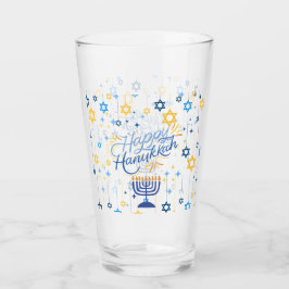 Prettig Hanukkah Blauw En Goud Glas