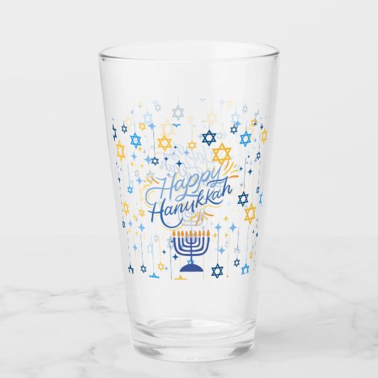 Prettig Hanukkah Blauw En Goud Glas (Voorkant)