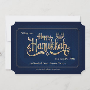 Prettig Hanukkah Blauw en Goud Kaart
