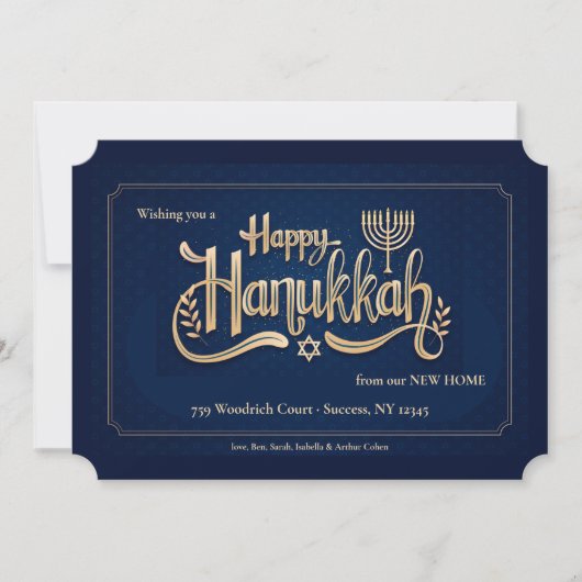 Prettig Hanukkah Blauw en Goud Kaart (Voorkant)