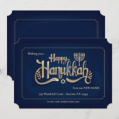 Prettig Hanukkah Blauw en Goud Kaart (Voorkant / Achterkant)