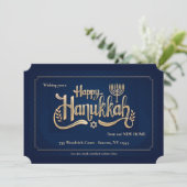 Prettig Hanukkah Blauw en Goud Kaart (Staand voorkant)