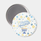 Prettig Hanukkah Blauw En Goud Magneet (Voorkant / Achterkant)
