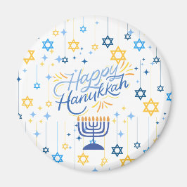 Prettig Hanukkah Blauw En Goud Magneet