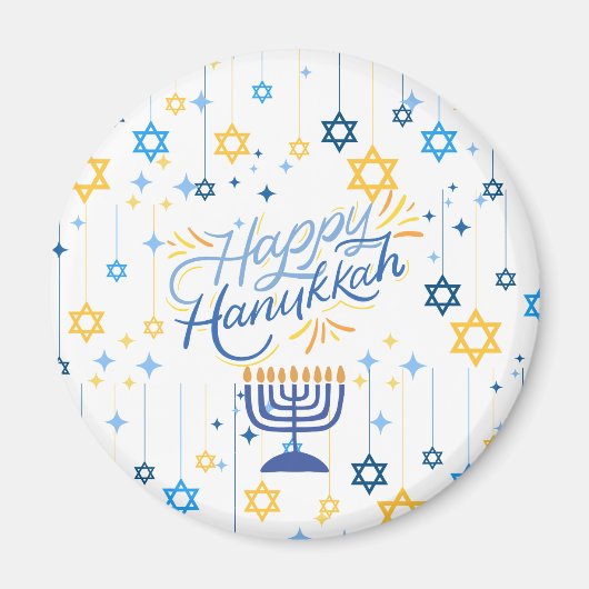 Prettig Hanukkah Blauw En Goud Magneet (Voorkant)