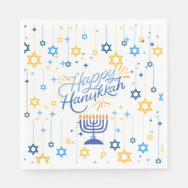 Prettig Hanukkah Blauw En Goud Servet