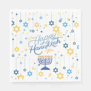 Prettig Hanukkah Blauw En Goud Servet