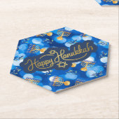 Prettig Hanukkah Blauw En Wit Kartonnen Onderzetters (Schuin)