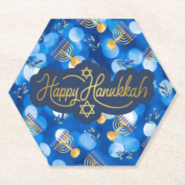 Prettig Hanukkah Blauw En Wit Kartonnen Onderzetters