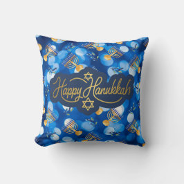 Prettig Hanukkah Blauw En Wit Kussen