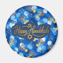 Prettig Hanukkah Blauw En Wit Magneet