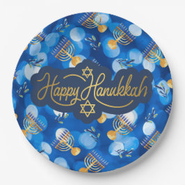 Prettig Hanukkah Blauw En Wit Papieren Bordje