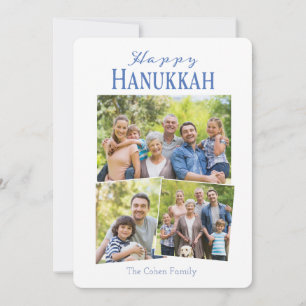 Prettig Hanukkah Blauw Familie Foto Feestdagenkaart