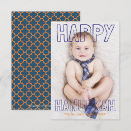 Prettig Hanukkah Blauwe Blok - 3x5 Hanukkah Kaart