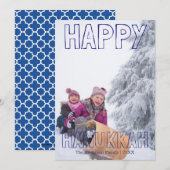Prettig Hanukkah Blauwe Blok - Hanukkah Kaart (Voorkant / Achterkant)